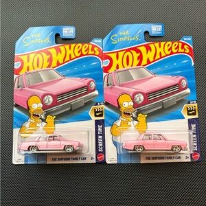 Hot Wheels The Simpsons Family Car Pink Toy Vehicle x2